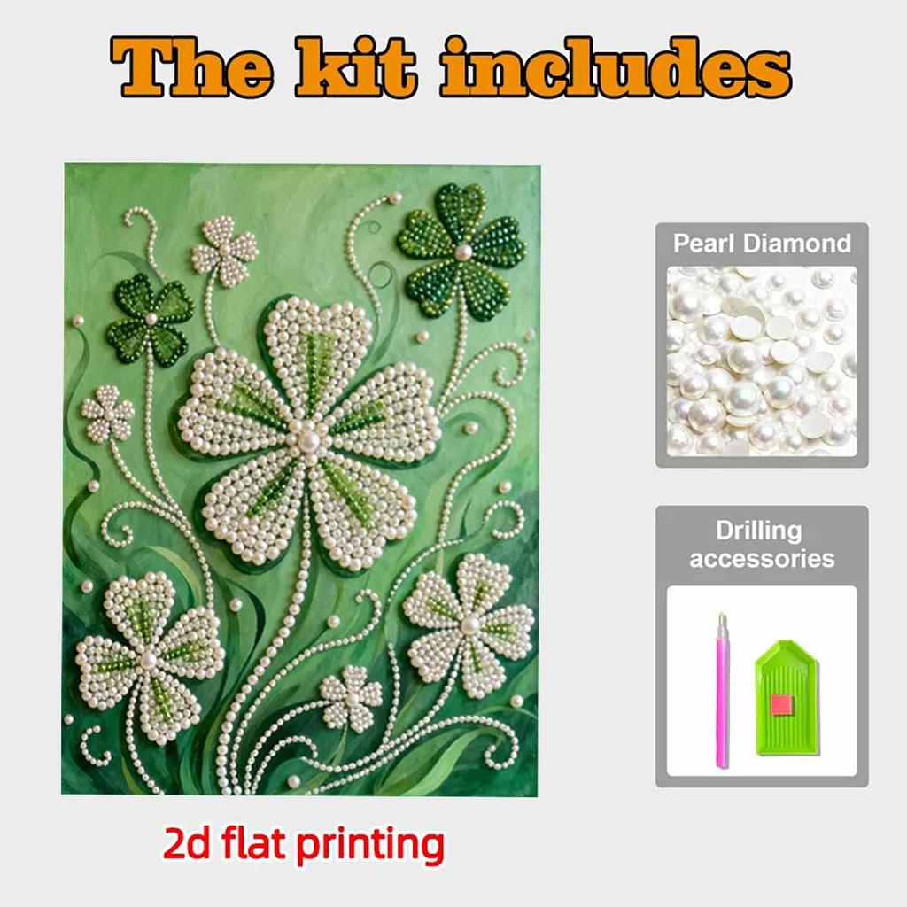 Crystal Pearl Painting 5D DIY Frame Decoration Painting Clover Home Wall Decoration Transparent Pearl Gemstone Painting Picture Art Crafts