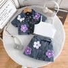 Kids 3-Piece Denim Outfit, Floral Embellished Jacket, Cami and Mini Skirt