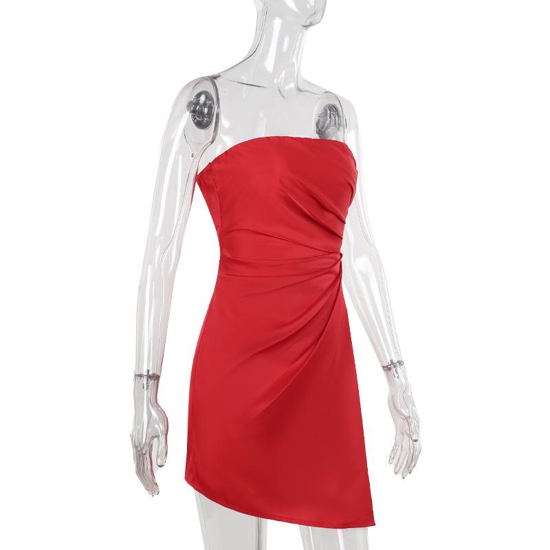 Fall Women's Dress Socialite Style Sexy Slim-fit Satin Top Top Buttock Short Dress