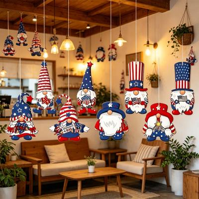 4th of July Patriotic Gnome Ornaments Independence Day Red White Blue Gnome Hanging Decorations for Memorial Day Tree Home Party Decor
