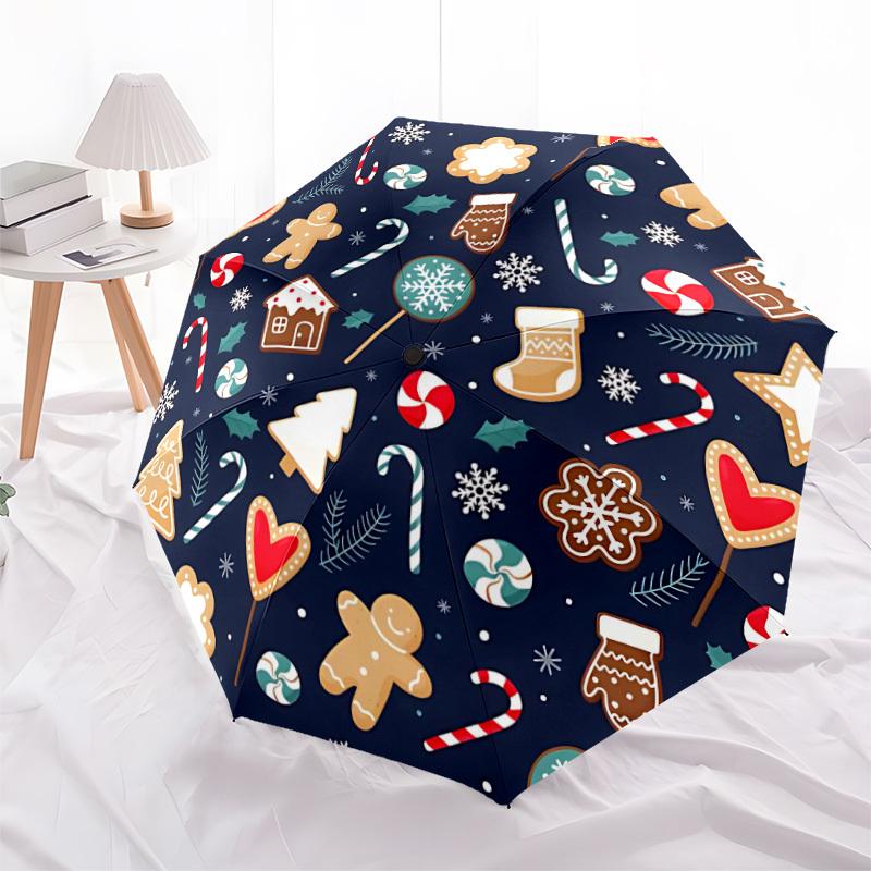 1pc Christmas Cookies Automatic Open/Close Umbrella with One Touch Button,, Windproof Design   Lightweight Portable Umbrella for Women & Men6112