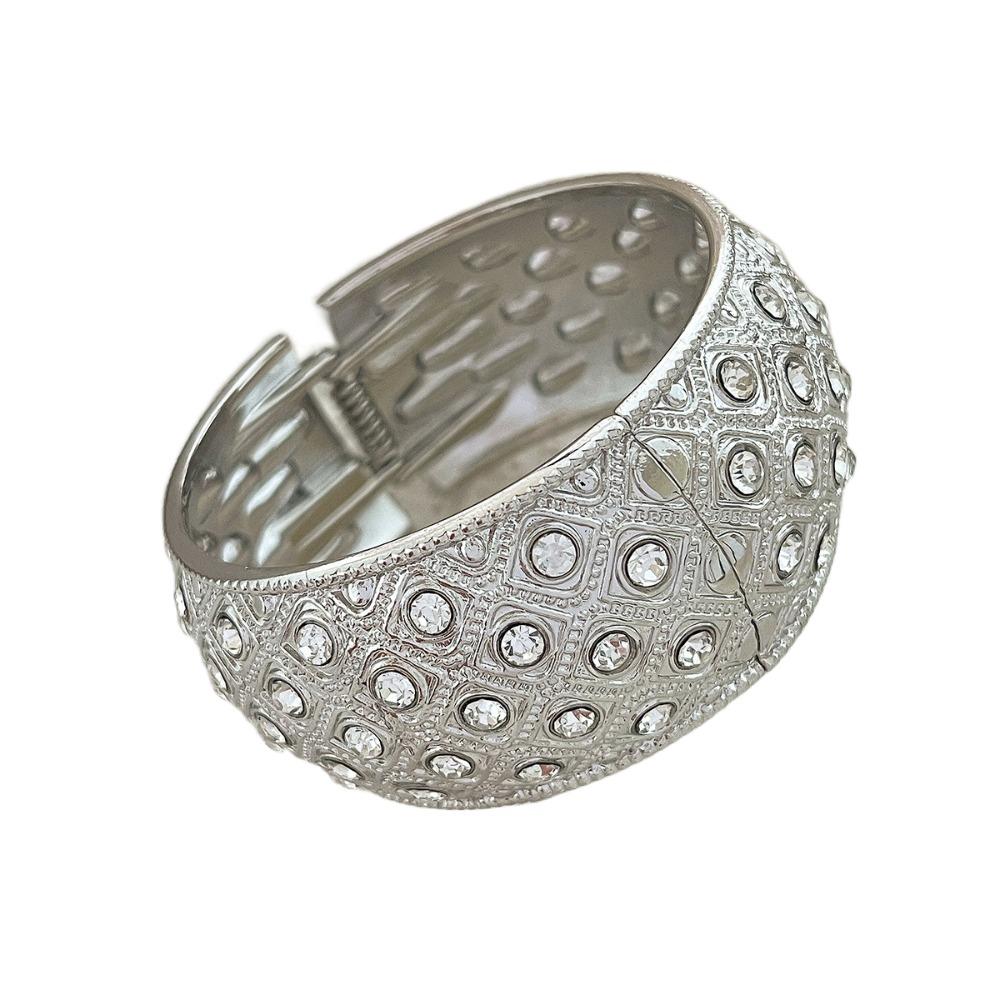Wide Exaggerated Bangle Metal Rhinestone Inlay Bangle Metal Geometric Bracelets  Women Girls