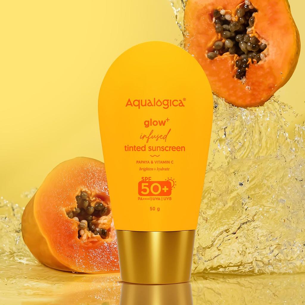 Aqualogica Glow Plus Getönte Sonnencreme SPF 50 PA++++ Universeller Farbton Leichter Täglicher Sonnenschutz 50 g Creme