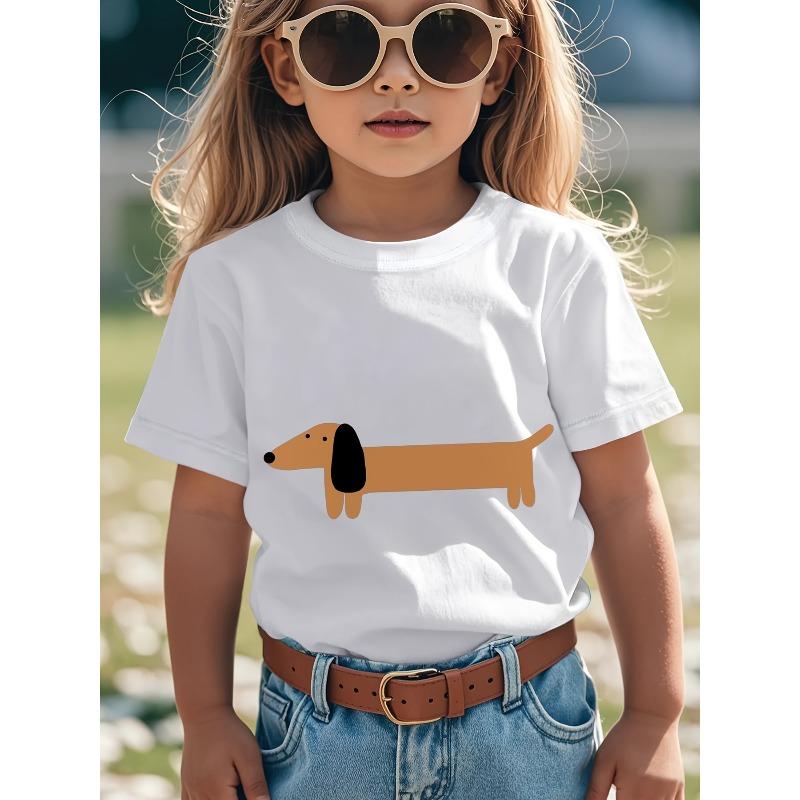 Taglie Europee T-shirt Grafica Cane Bassotto per Bambini - Carina Stampa Cane Salsiccia Manica Corta Girocollo per Ragazzi e Ragazze, Tessuto Morbido Traspirante