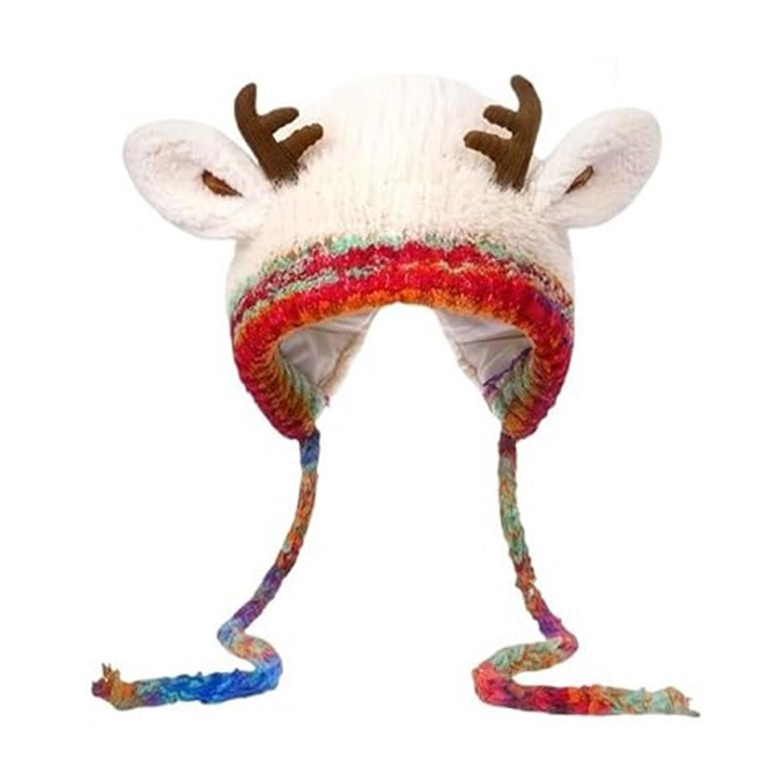 

2 In 1 Reindeer Beanie Cap Foldable Soft Knitted Plush Hat Festive Warm Ear Cover Cap Women Autumn Winter Handbag білий