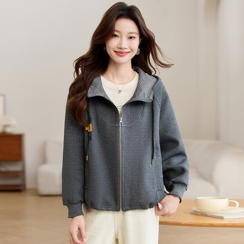 Women's Textured Casual Jacket - 2025 Spring/Autumn, Versatile, High-End Zippered Cardigan Top