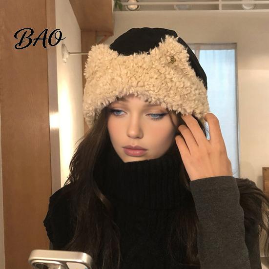 Fuzzy Skull Cap Cat Ear Sherpa Fleece Hat for Women, Windproof Winter Protection Comfortable Hat, Thick Warm Outdoor Cycling Soft Lined