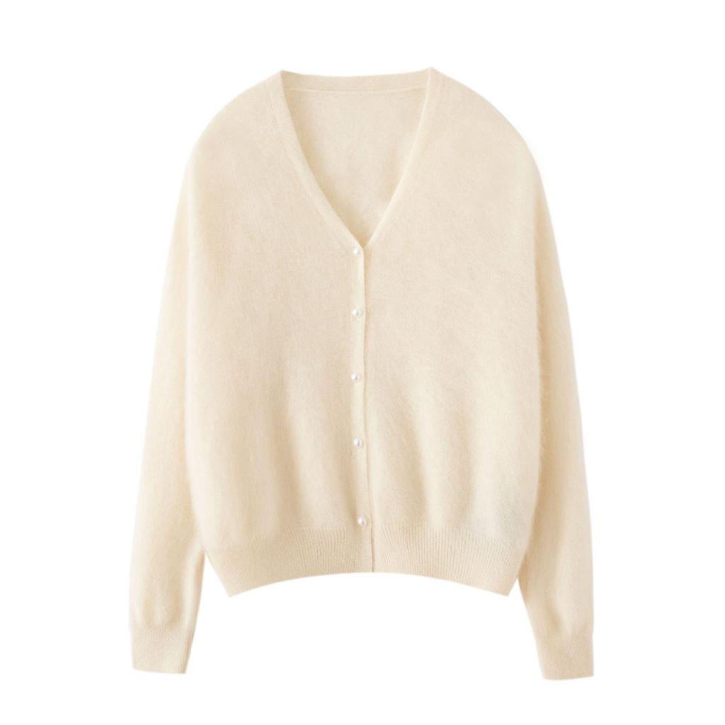 Pure Cashmere Women's Pearl Button Cardigan - Gentle, Loose, Lightweight Outerwear for Autumn 2026