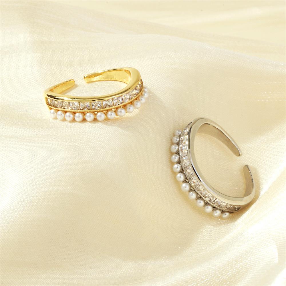 

Korean Chic Micro-inlaid Shell Pearl Knuckle Ring Adjustable золотой