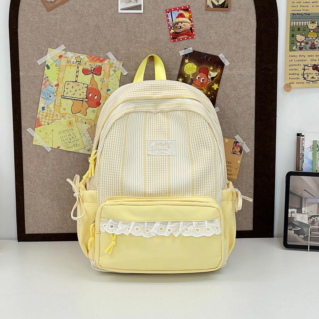Schoolbag High-value Plaid Burden-reducing Backpack for Boys and Girls, Lightweight and Large-capacity Waterproof Backpack, Small Fresh and Versatile