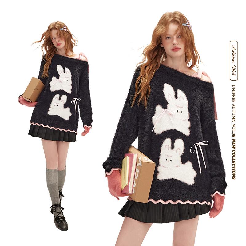 unifree Women's Soft Animal Jacquard Asymmetrical Knit Top