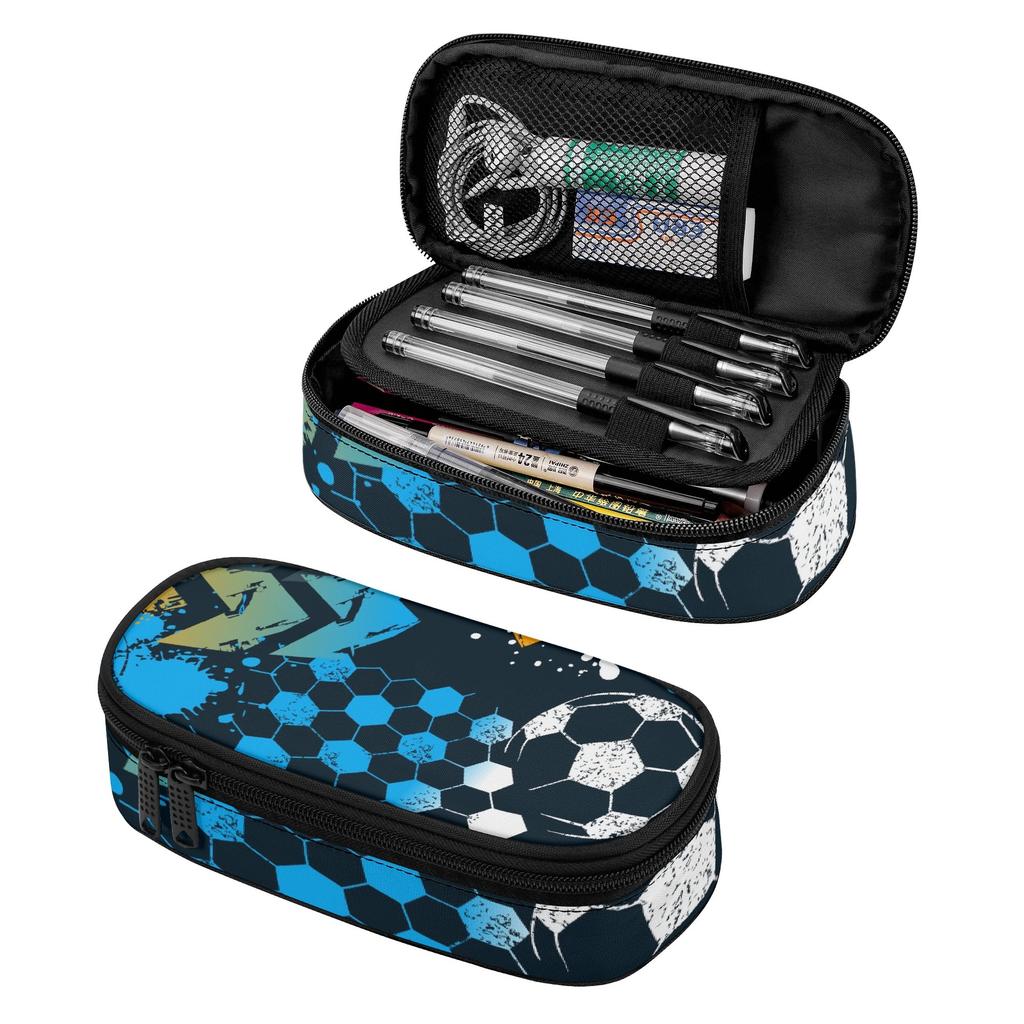 School Pencil Case 300D Polyester Lightweight Zip Around Closure with Main Compartment Mesh Pocket and Pen Slots for Classroom Use
