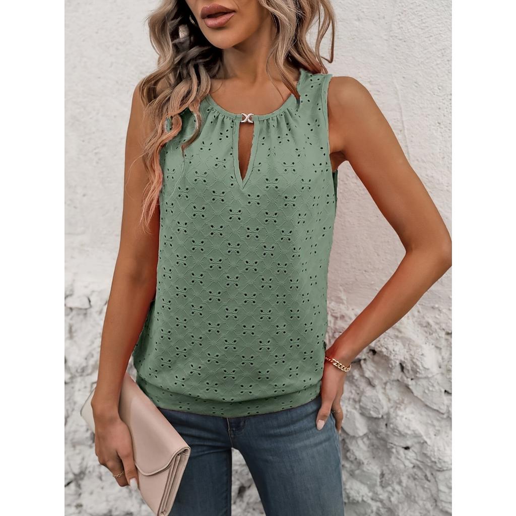 Dame Elegant Ermeløs Vest - Semi-gjennomsiktig Rund Hals Lett Topp, Medium Stretch Casual, Ermeløst Sommerfuglmønster, Ikke Gjennomsiktig