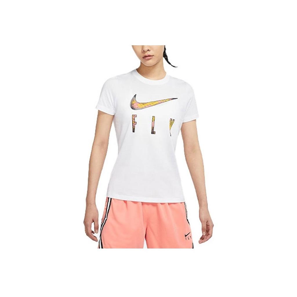 Nike Logo Print Crew Neck Short Sleeve T-Shirt Women Tops White DN3049-100