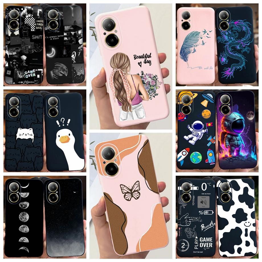 Hülle Für Oppo Realme C67 4G RMX389 Handyhüllen Schwarze Katze Mondnacht Weiches Silikon Stoßfeste Rückabdeckung Für RealmeC67 4G Funda