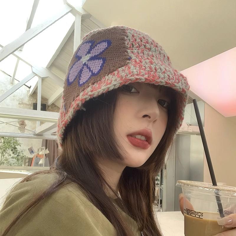 Hat Versatile Style Retro Sweet Womens Warm Knitted Fishermans Hatscaps