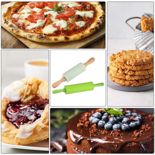 Uxcell Silicone Rolling Pin for Baking, 43cm, Wooden Handle, Non-Stick Rolling Pin, Small Roller, Play-Doh Rolling Pin for Dough, Pizza, Fondant, and