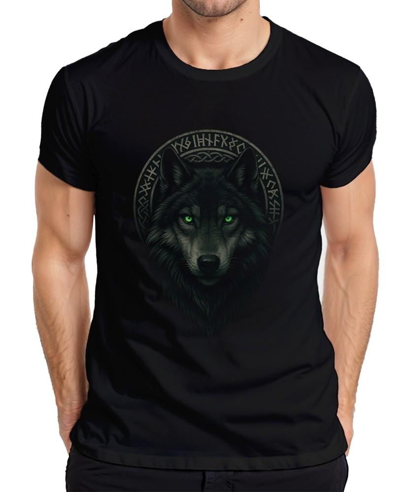 Wolf Head Rune Wreath Norse Wolf Mystic Gothic Fantasy Viking Unisexs Tshirt