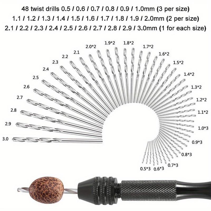 49pcs/set 0.2-3.4mm Hand Drill Set Mini Aluminum Hand Drill Bit Jewelry Craft Manual Drill Woodworking Tools Drill Bit Drilling