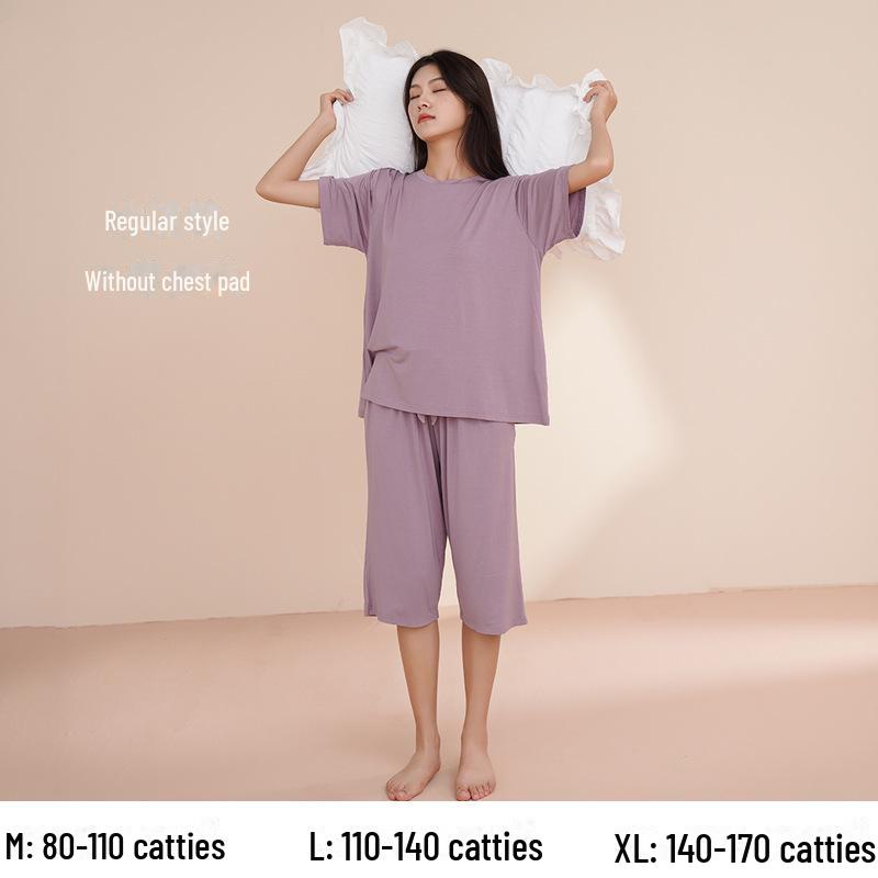 Women's Summer Short-Sleeve Modal Cotton Pajama Set with Chest Pad