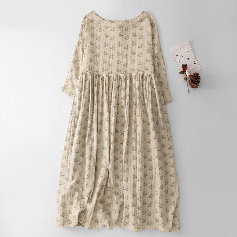 Spring/Summer 2026 Elegant Floral Tie-Up Round Neck Pullover Dress