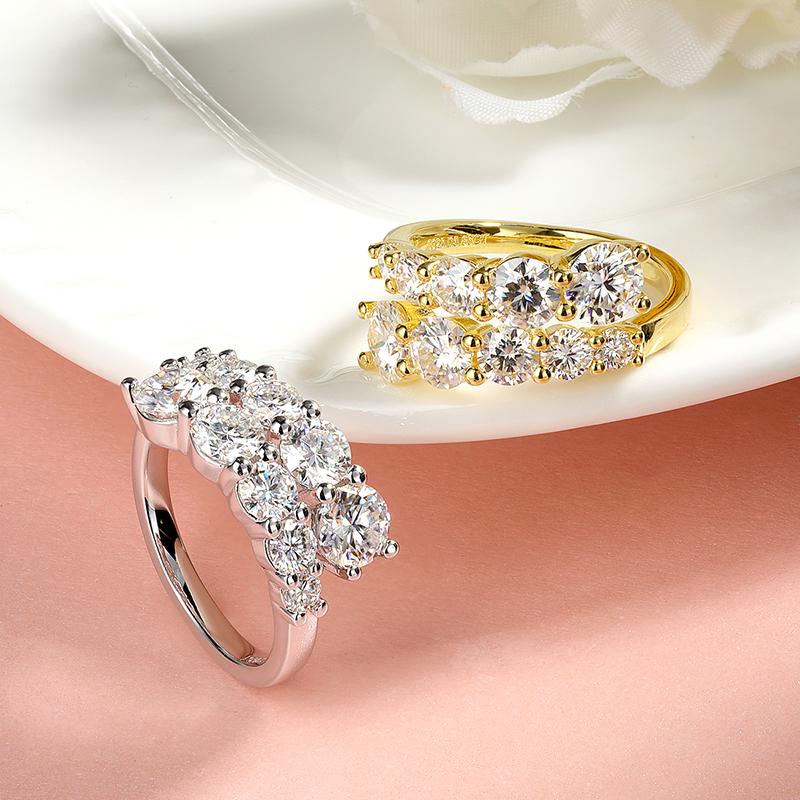 Smyoue 10 Gems Full Moissanite Rings for Women Sparkling Flawless Lab Created Diamond Wedding Band S925 Silver Jewelry