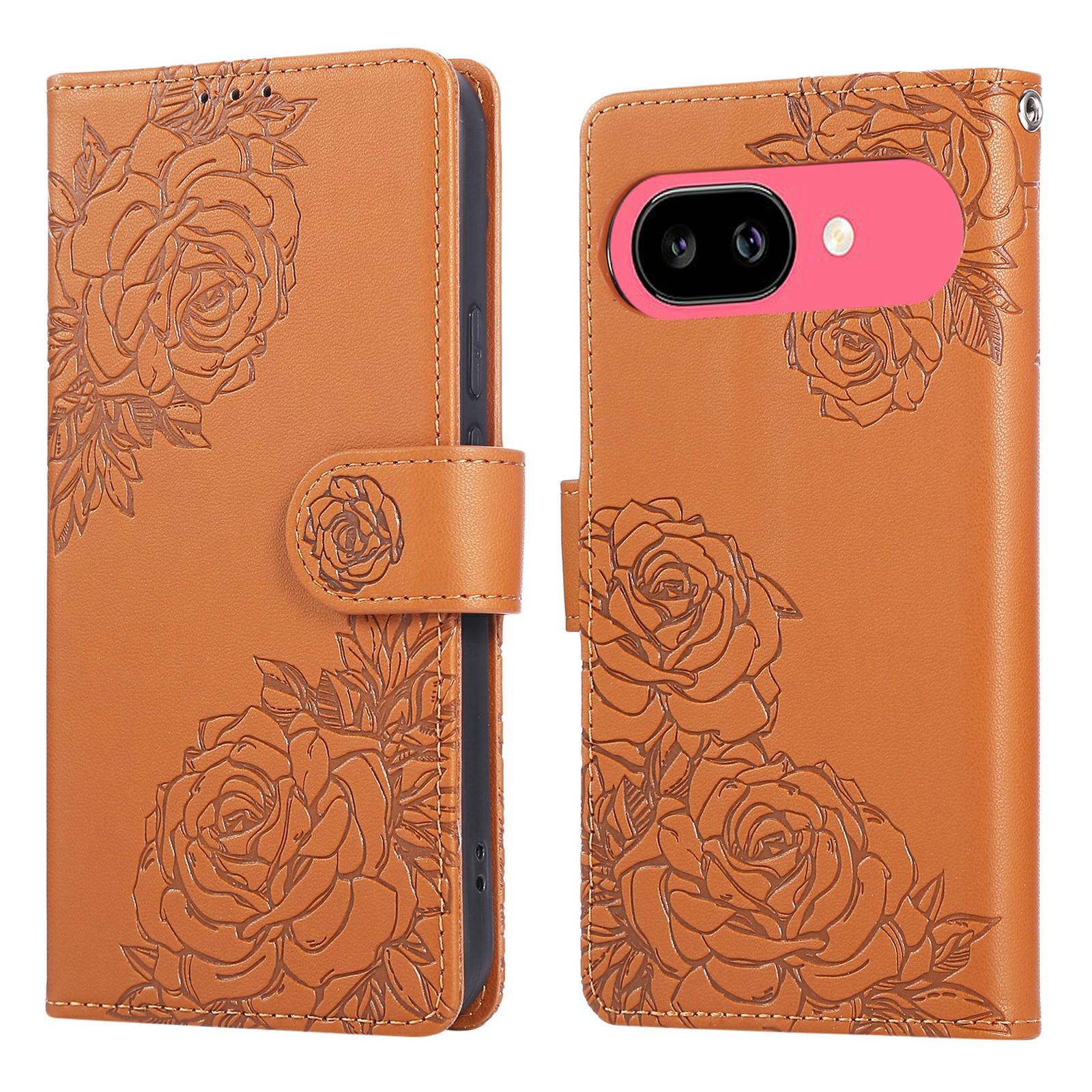 

For Google Pixel 9a Case Rose Flower PU Leather Wallet Phone Cover with 3 Card Slots C