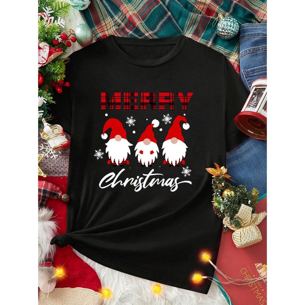 Casual Christmas Claus T-Shirt for Women Loose Round Neck Short Sleeve Tops