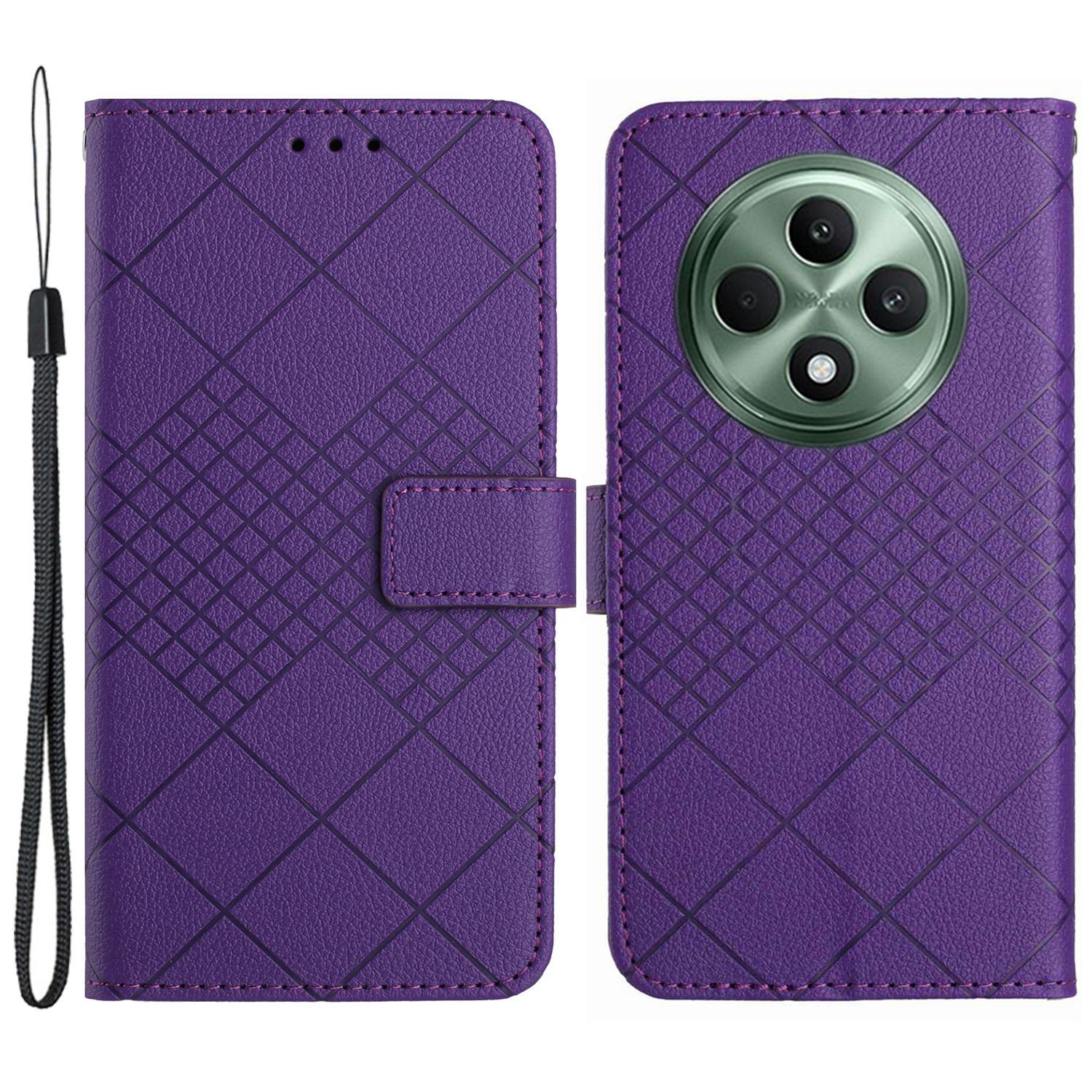 

HT06 For Oppo Reno12 F 5G Case PU Leather Wallet Flip Folio Phone Cover Dark Purple