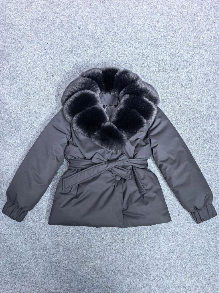 Big fur collar down cotton-padded jacket for women's winter new strap-on cotton-padded jacket thickened warm cotton-padded jacket