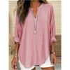 QICED Women's Fashion Casual Solid Color Print V-Neck Long Sleeve Blouses & Shirts
