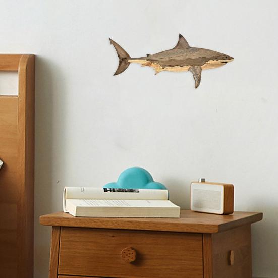 Rustikale Hai-Wanddekoration aus Holz, Meeresfisch-Wandskulptur für Schlafzimmer und Wohnzimmer