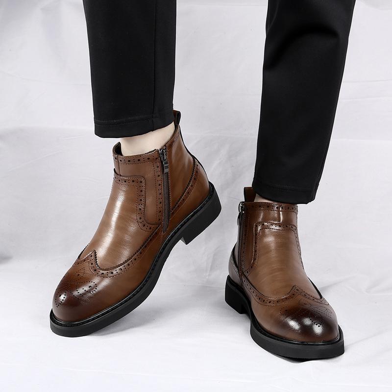 Modische Brogue-Herren-High-Top-Lederschuhe im trendigen und vielseitigen britischen Stil für Party, Outdoor, Freizeit, Business, Wandern, Motorradstiefel