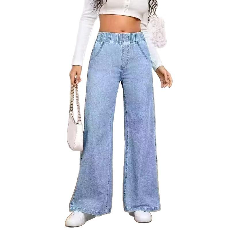Womens Dark Blue Flared Denim Jeans 2026 High Waist Straight Fit Casual Streetwear