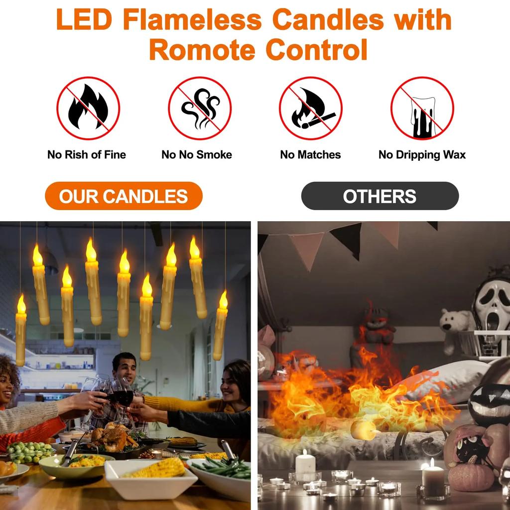 6/12PCS Christmas LED Flameless Candles Remote Control Floating Candles for Party Church Halloween Home Decoration