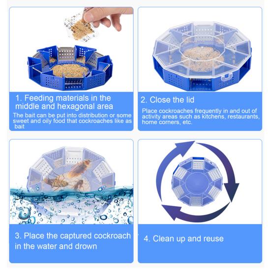 Cockroach Catcher Box 6 Entrance Single Layer PP Plastic Round Roach Trap Box for Kitchen
