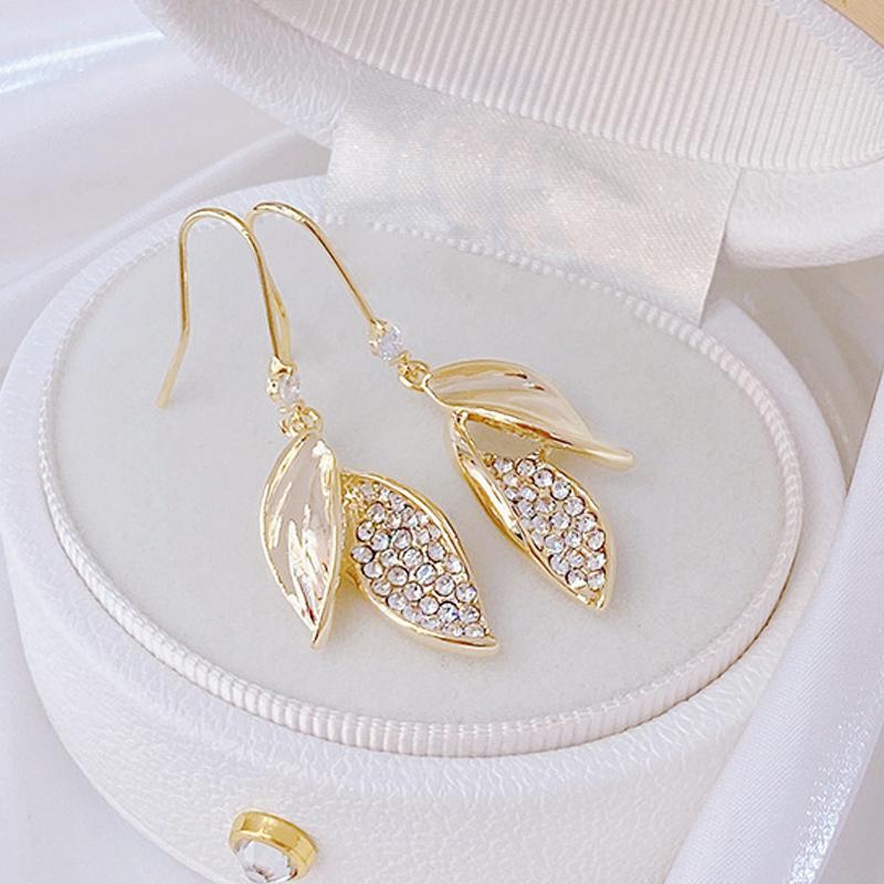 14k Real Gold Temperament Leaves Women Earring Micro Inlaid AAA Zirconia Drop Earrings Trendy Jewelry Pendant Accessories Gift