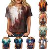 Women Casual Short Sleeve Henley Shirt with Chest Pocket Halloween Themed Graphic Print Cotton Linen Blended Fabric Relaxed Fit
