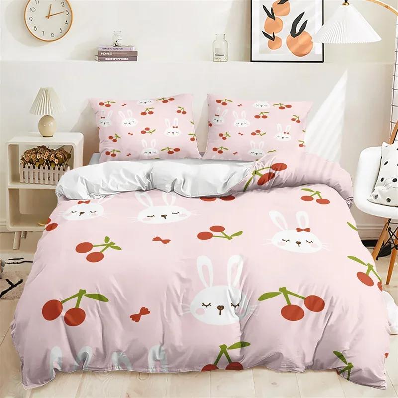Cartoon Rabbit Duvet Cover Easter Bedding Set Animals Pattern Festival Celebrate Comforter Cover Set Twin For Girl Nursery Child