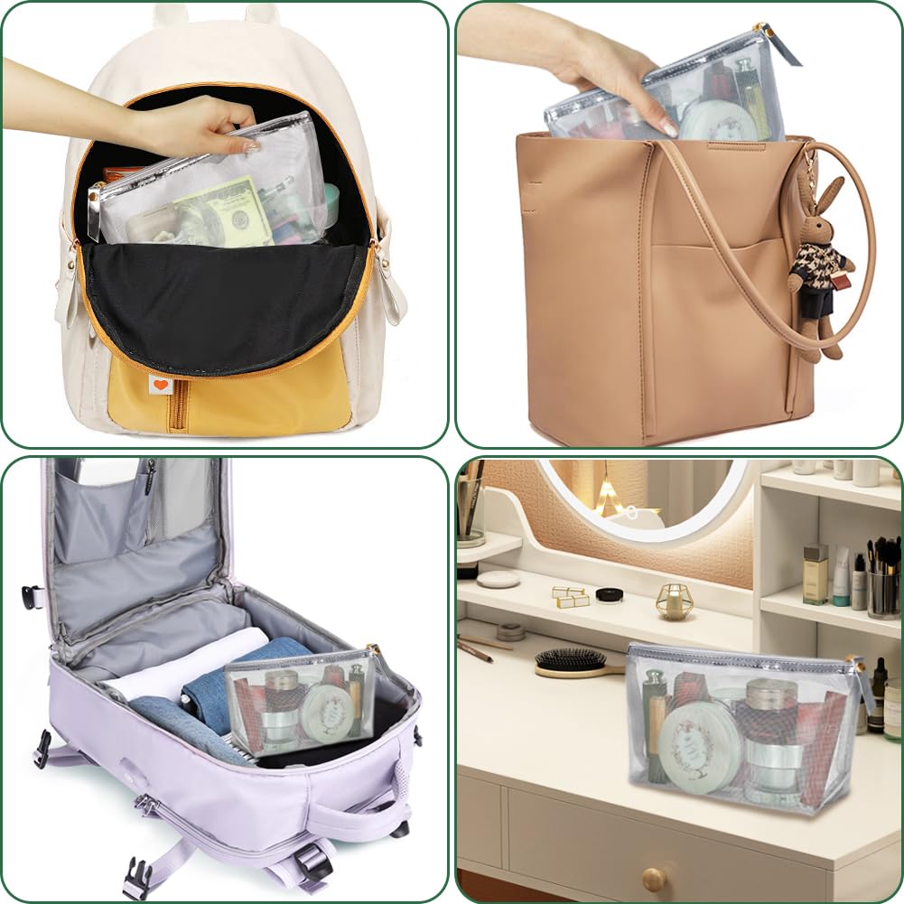 Besharppin Mesh Kosmetiktasche Make-up-Tasche für Kosmetika und kleine Perfekt für Geschäftsreisen und Reisetasche, 3, Artikel, (Silber)