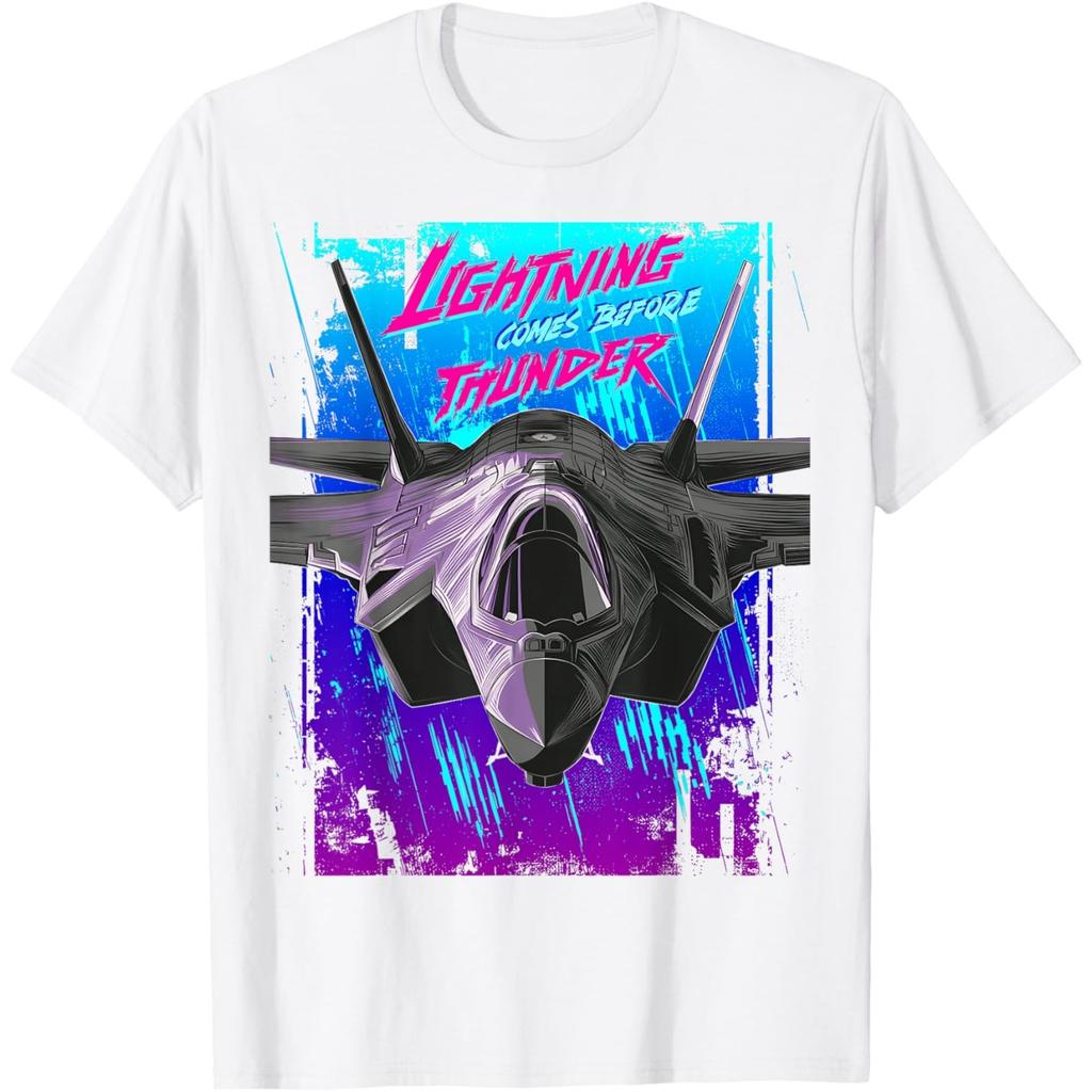 Fighter Jet Lightning Before Thunder Graphic Print Men's Cotton T-Shirt Casual Round Neck Tee