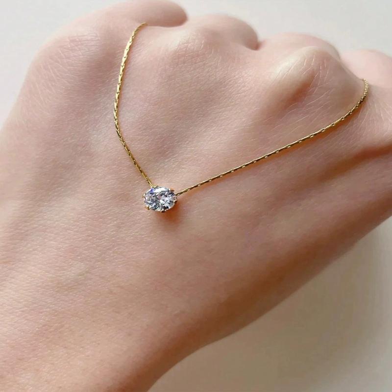 1pc European and American Style Unique Design Gold 6 Claw Rhinestone Pendant Necklace for Women, Stainless Steel Lock Clavicle Chain