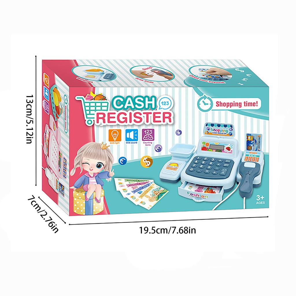 Children's simulation supermarket cash register toy set, equipped with sound and light calculator scanner, interactive home play