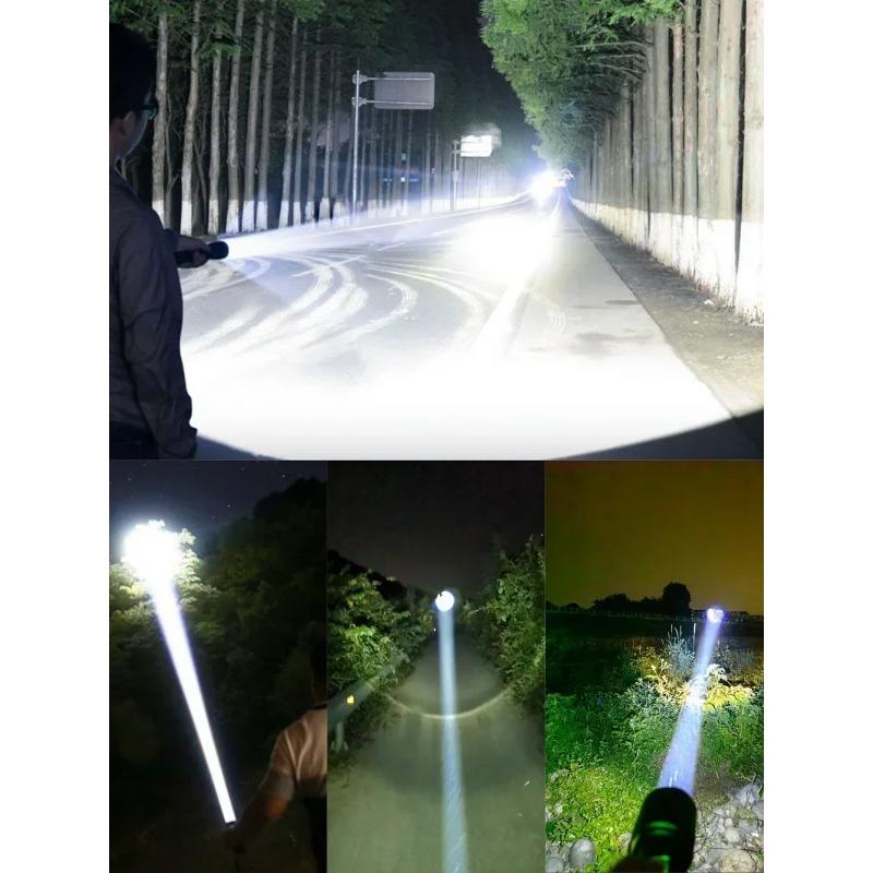 High Power Spotlight Long Range LED Flashlight Long Shot Torch Rechargeable Outdoor Hand Lamp Camping Lantern
