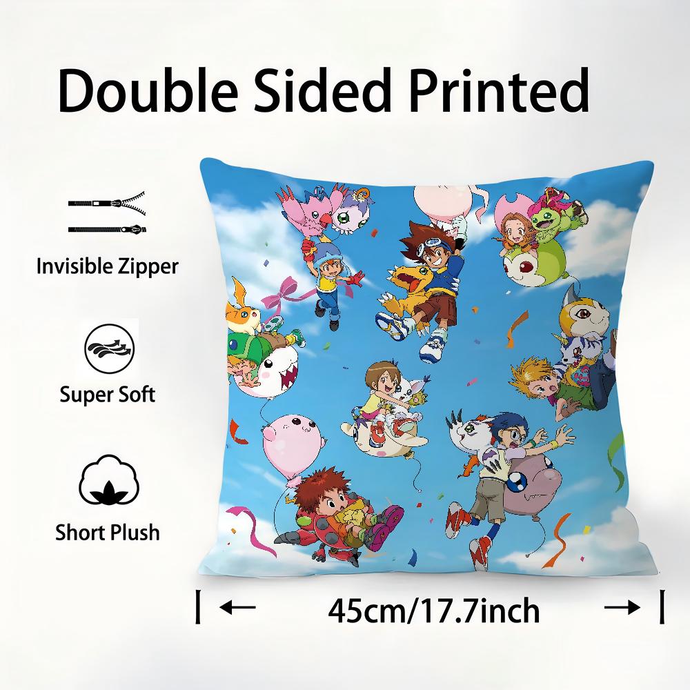 Anime D-Digimon A-Adventure Pillow Case Plush Fabric Soft Pillowcase Double Sided Print Cushion Cover Throw Pillow Cover