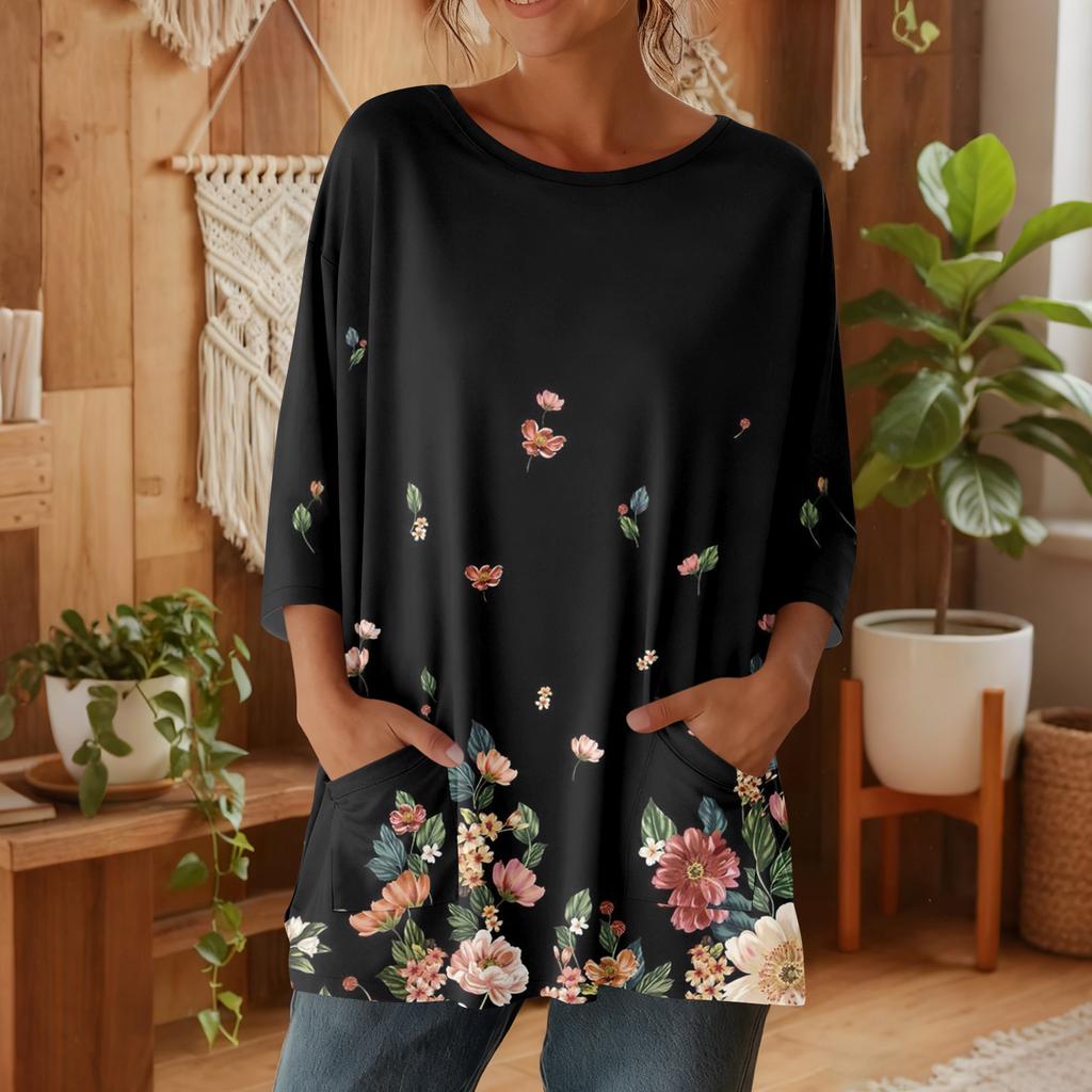 Damen 3/4-Ärmel Shirts Grafik-T-Shirts Shirts Lässige Basic-Tops Pullover