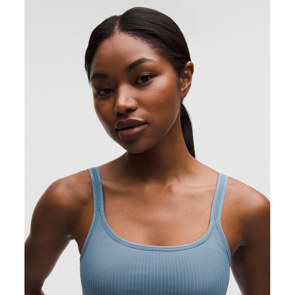 Lululemon EBB To Street SCoop NeCk Cropped Tank Top  Light Support  B C Cup Steel Blue Steel Blue