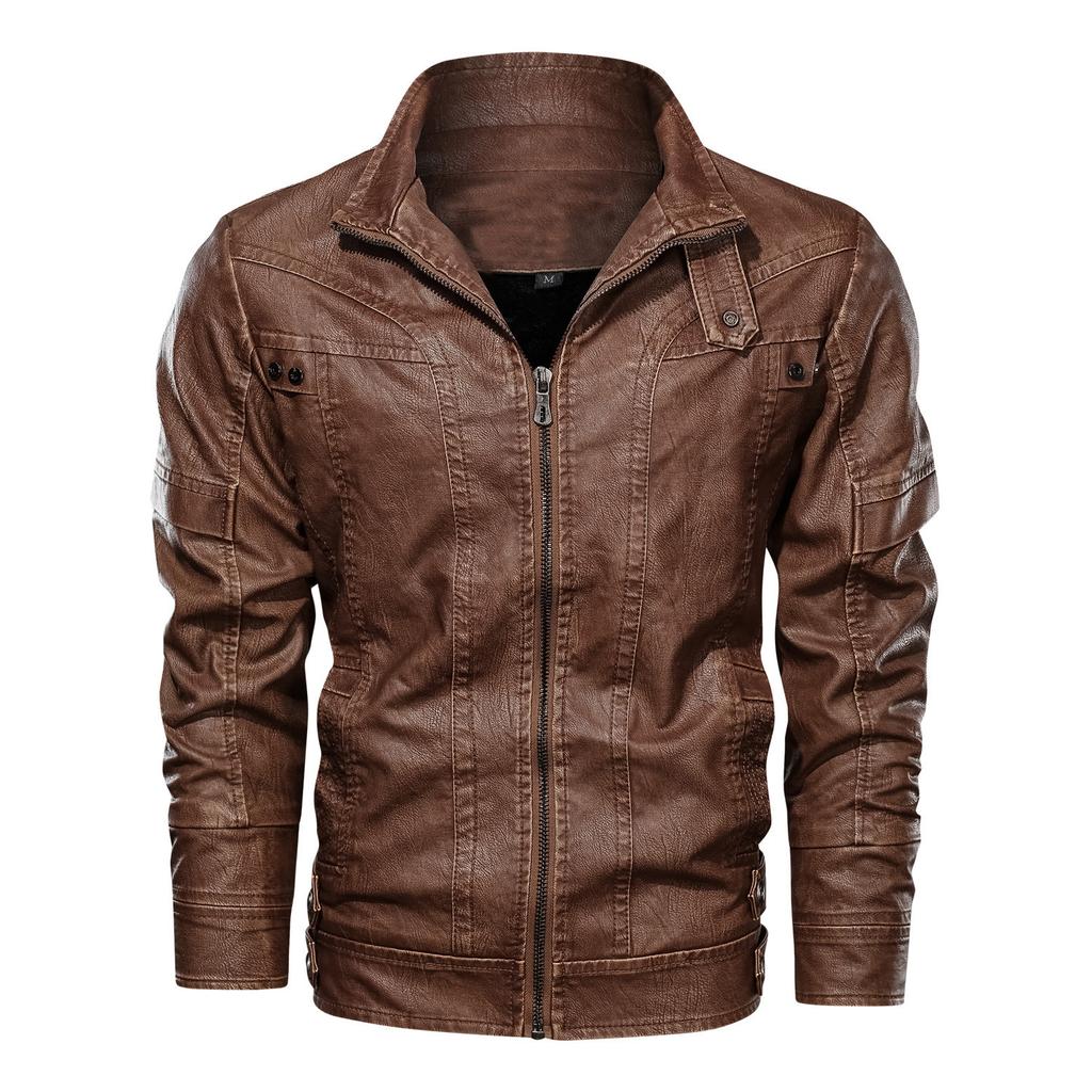 New retro wash leather jacket men's casual European and American style large size pu leather jacket trendy large size