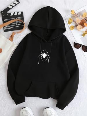 Men's Fashion Hooded Sweatshirt with Creative Spider Print, -Lined Autumn/Winter Style Versatile Top for Trendy