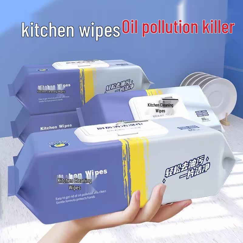 Large Thickened Kitchen Wipes: Strong Oil & Stain Removal, Disposable Wet Wipes for Range Hoods & Stoves